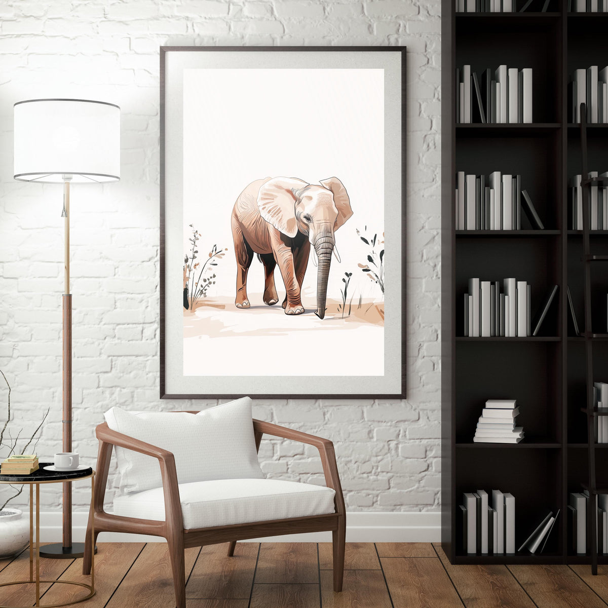 Minimalistische Illustration Elefant Tierillustration Modernes Tierdesign Boho Stil Sanfte Farben Aquarell Elefant Botanische Wandkunst